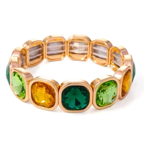 Anthropologie Green Haze Gemstone Crystal Stretch Bracelet - Picture 1 of 16